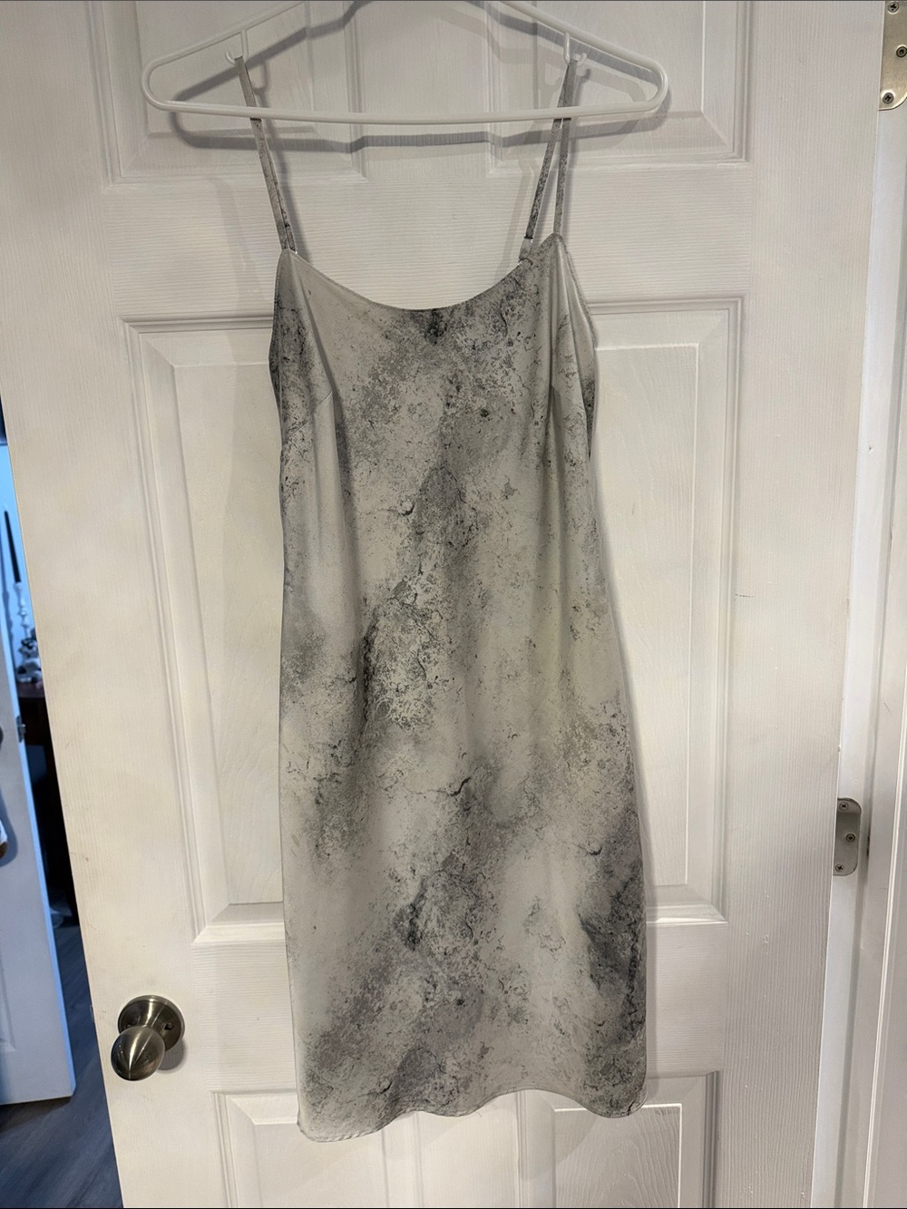 Calvin Klein Marble Gray Satin Slip Midi Dress